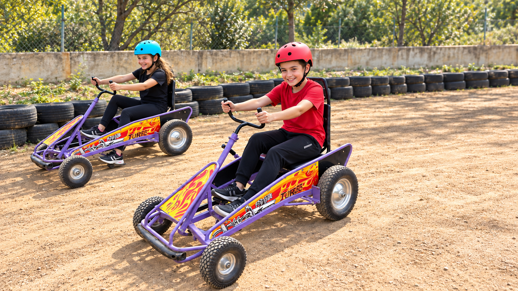 Karts a pedales sobre tierra para niños en Yujuland Kids, Málaga